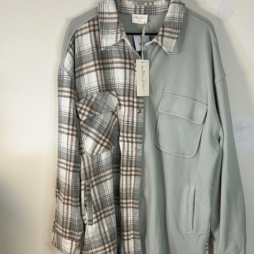 Allie Rose Plaid and Solid Button-Up Soft heavy weight shirt‎ jacket Size 2X